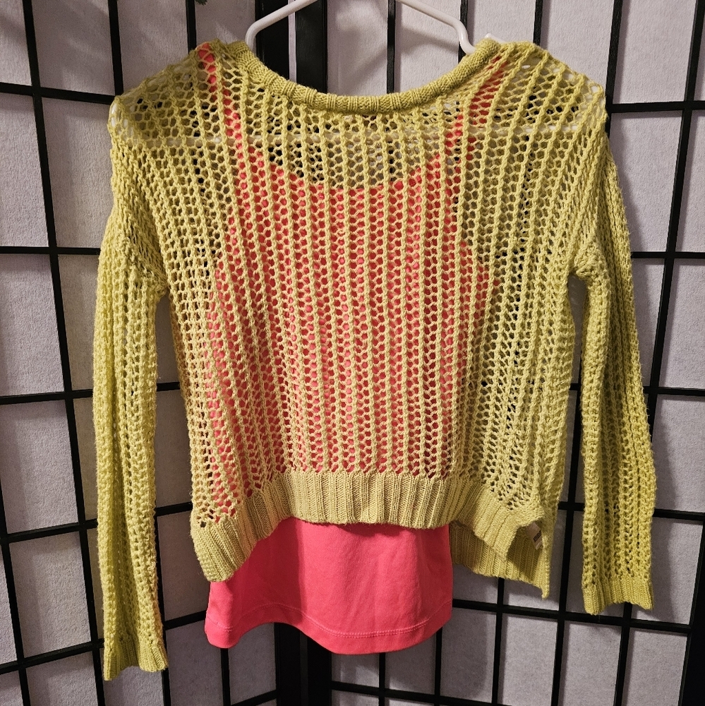 Vintage Yellow Knit‎ Sweater with build in tank top for Women